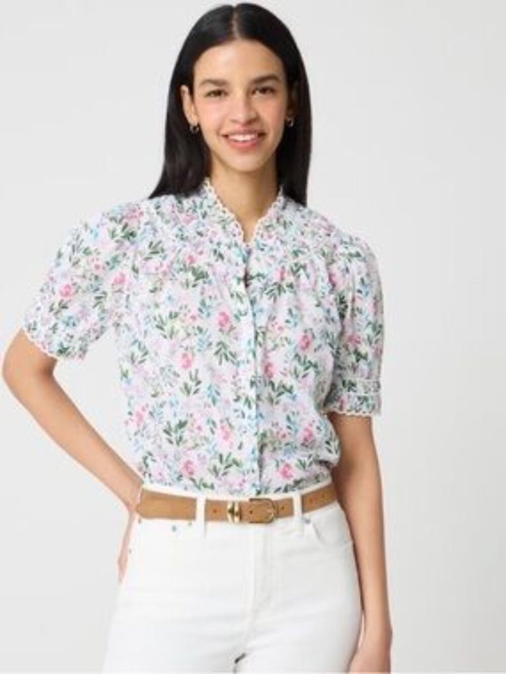 J Crew Short-sleeve Floral Smocked Top Size XL NWT